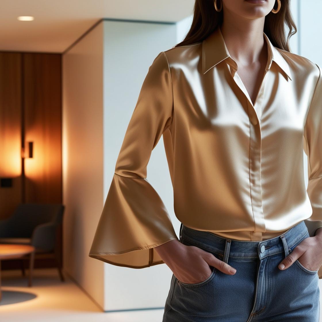 Blusa de seda com manga flare