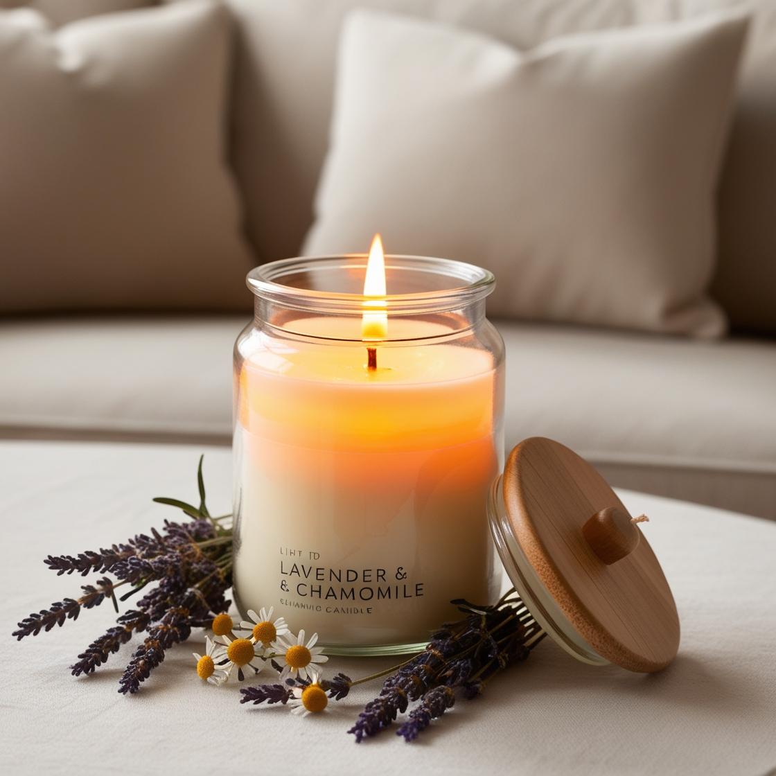 Vela aromática de lavanda e camomila