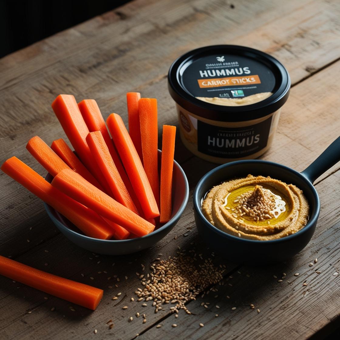 Palitos de cenoura e hummus